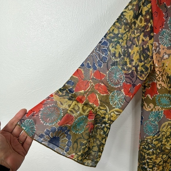 Cabi Shakespeare Floral Kimono Women's S Gray Multi Floral Chiffon Tie Front 360 - Picture 7 of 11